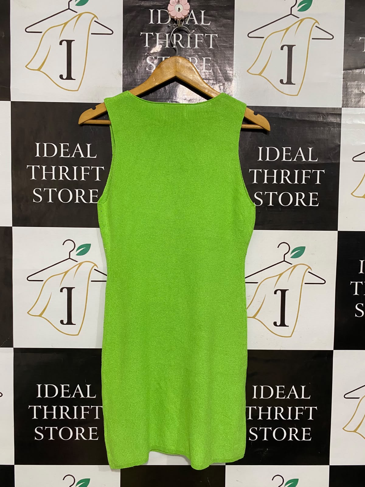 RUNWAY |L| BUST 15| A58| LIME GREEN V-NECK TIE-FRONT TECHNICAL UTILITY MINI DRESS