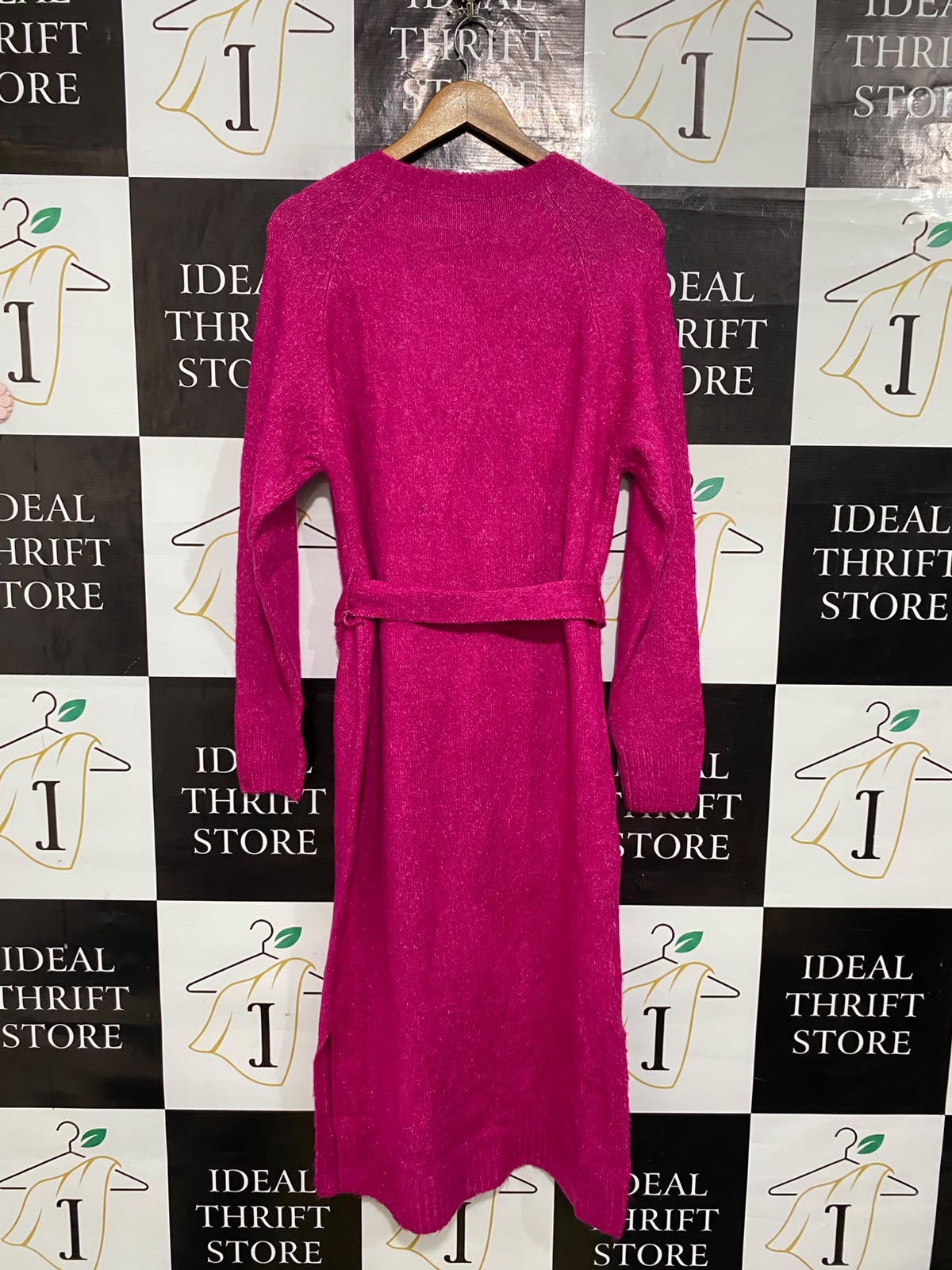 ANKO |M| BUST 19| A60| HOT PINK BELTED METALLIC KNIT TECHNICAL UTILITY MAXI DRESS