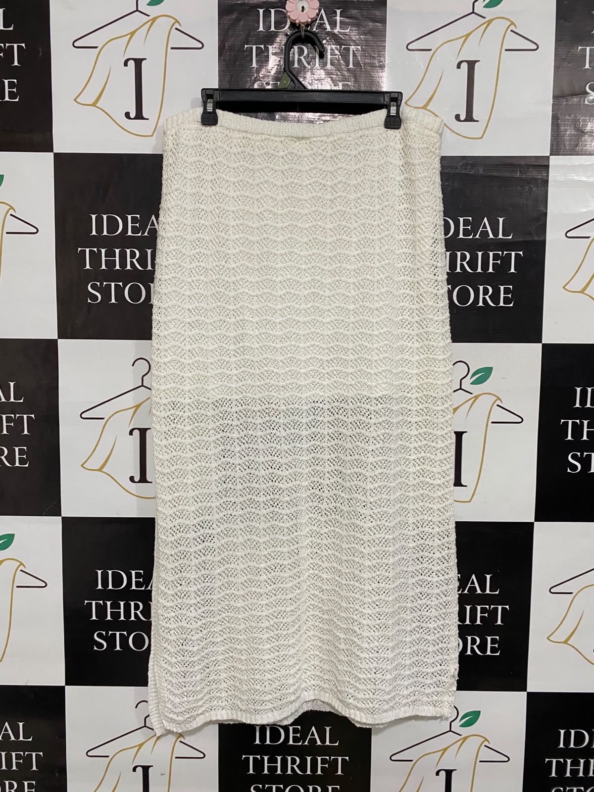 ANKO |XL| WAIST 34| A60| OFF-WHITE OPEN-WORK KNIT TECHNICAL UTILITY MAXI SKIRT