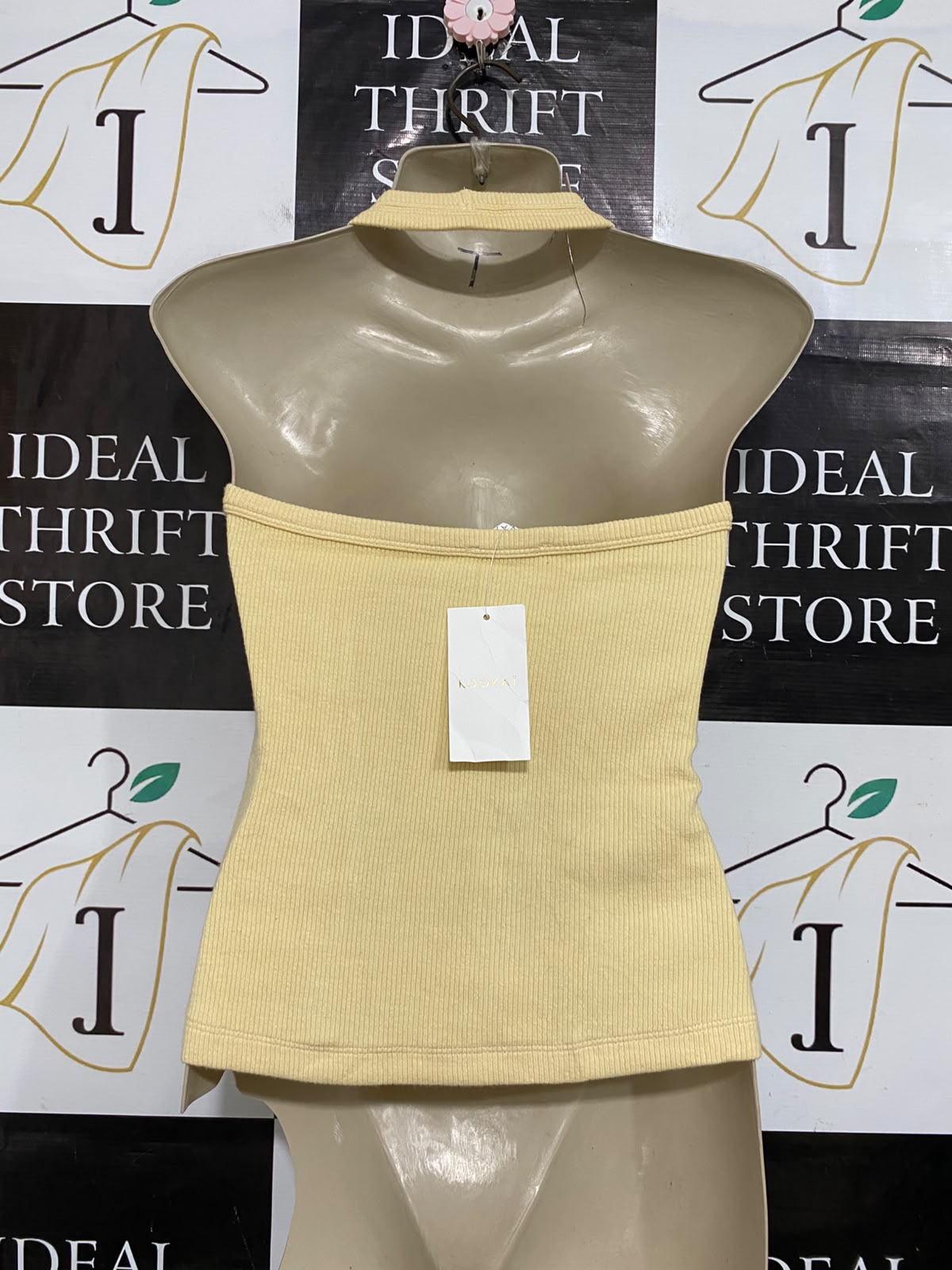 KOOKAI |S| BUST 15| A59| PASTEL YELLOW RIBBED HIGH-NECK TECHNICAL UTILITY TANK TOP