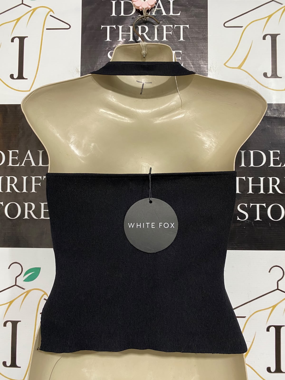 WHITE FOX |XS| BUST 15| A59| BLACK HARDWARE-BUCKLE SQUARE-NECK TECHNICAL UTILITY CROP TOP