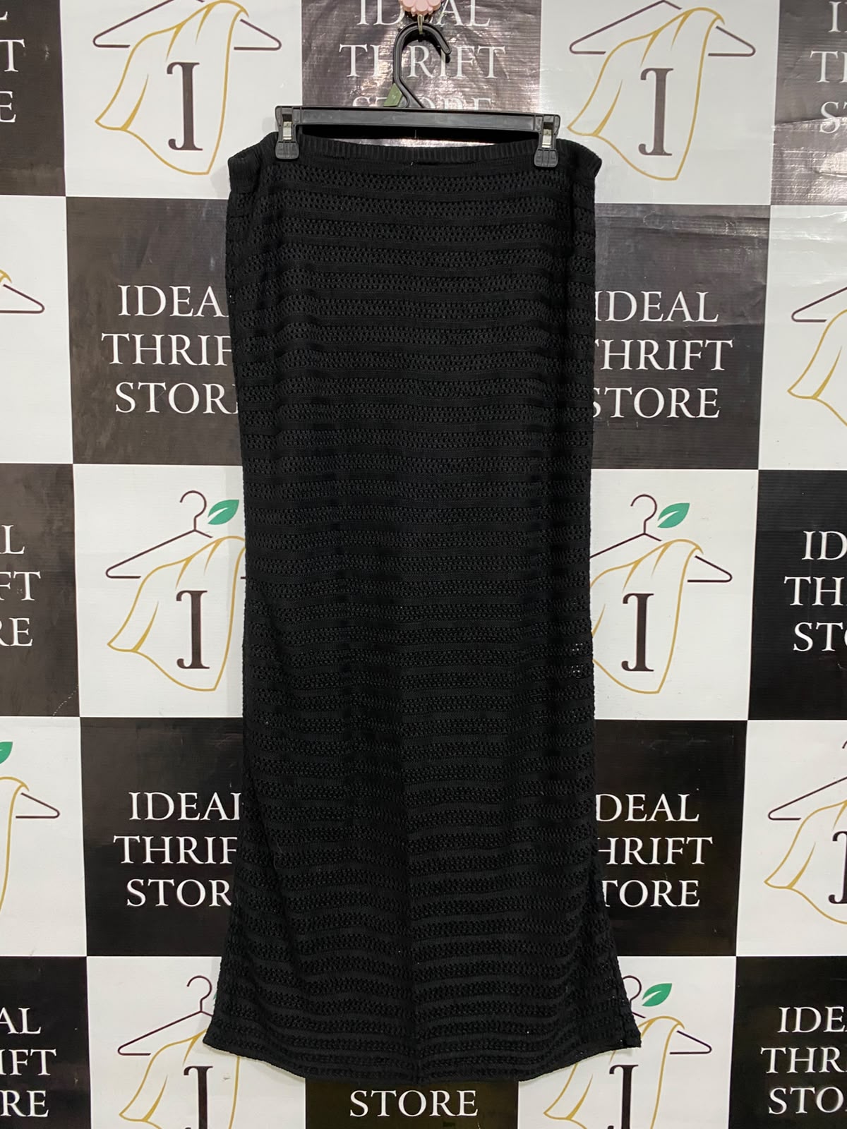 ANKO |XL| WAIST 34| A61| BLACK CROCHET-KNIT OPEN-WORK TECHNICAL UTILITY MIDI SKIRT