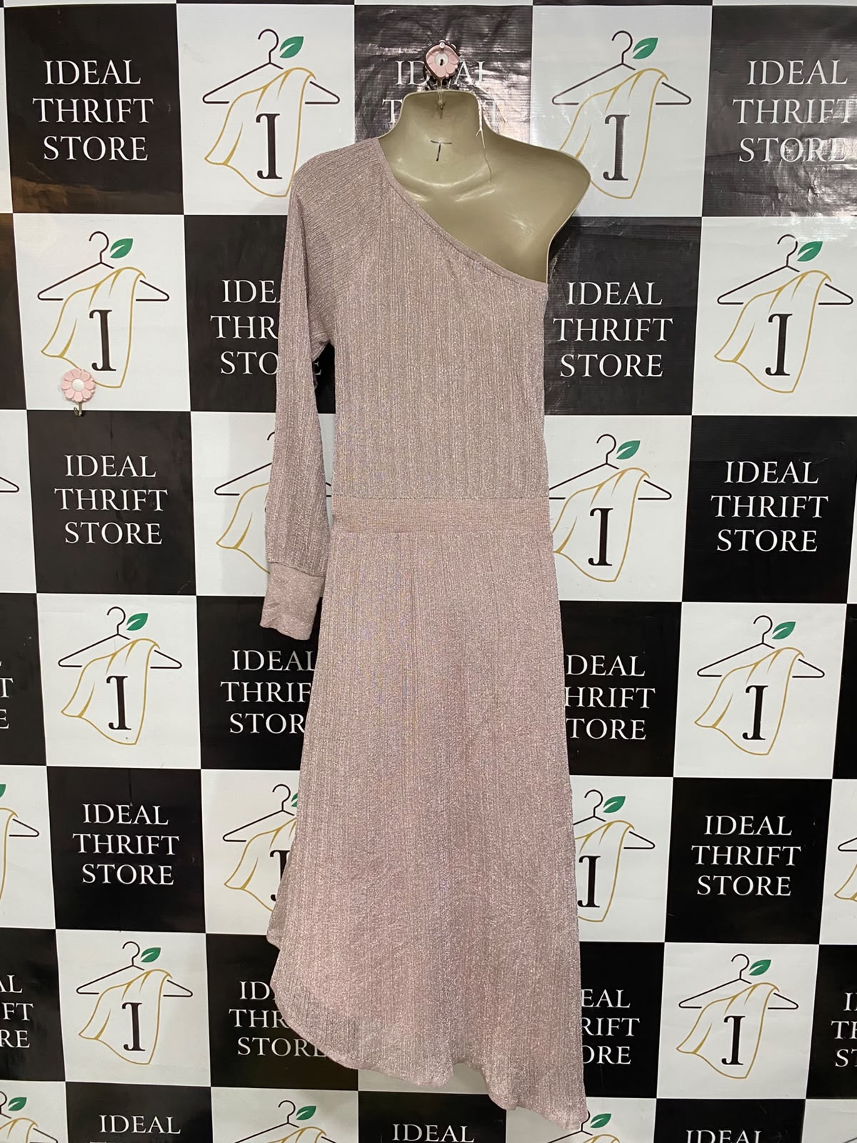 ZARA |S| BUST 15| A61| MAUVE METALLIC ONE-SHOULDER TECHNICAL UTILITY MIDI DRESS