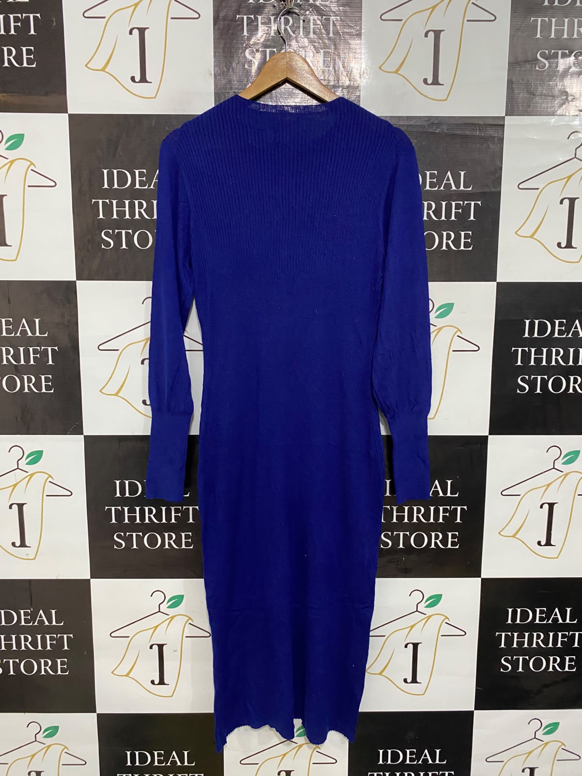 OXFORD |M| BUST 16| A61| ROYAL BLUE CREW-NECK LONG-SLEEVE TECHNICAL UTILITY MIDI DRESS