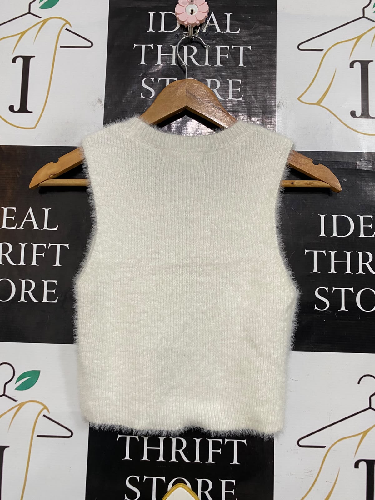 GLASSONS |S| BUST 13| A60| OFF-WHITE FLUFFY CUTOUT TECHNICAL UTILITY CROP TOP