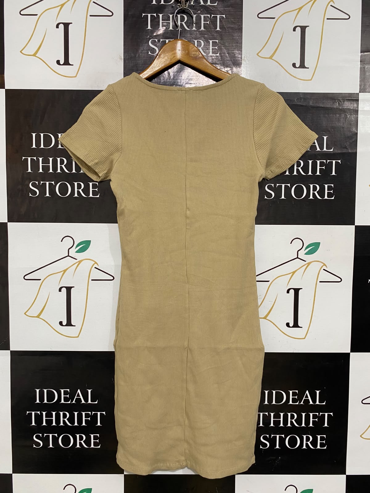 COTTON ON |S| BUST 14| A60| BEIGE SQUARE-NECK SHORT-SLEEVE TECHNICAL UTILITY MINI DRESS