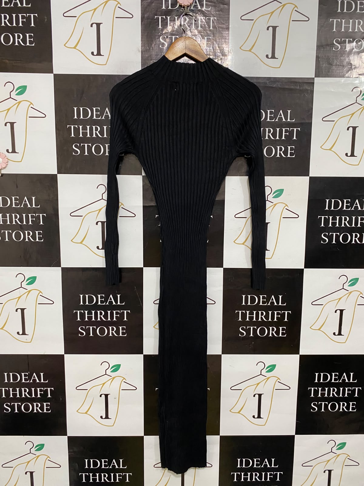 SYKE |XS| BUST 12| A62| BLACK RIBBED MOCK-NECK TECHNICAL UTILITY MIDI DRESS