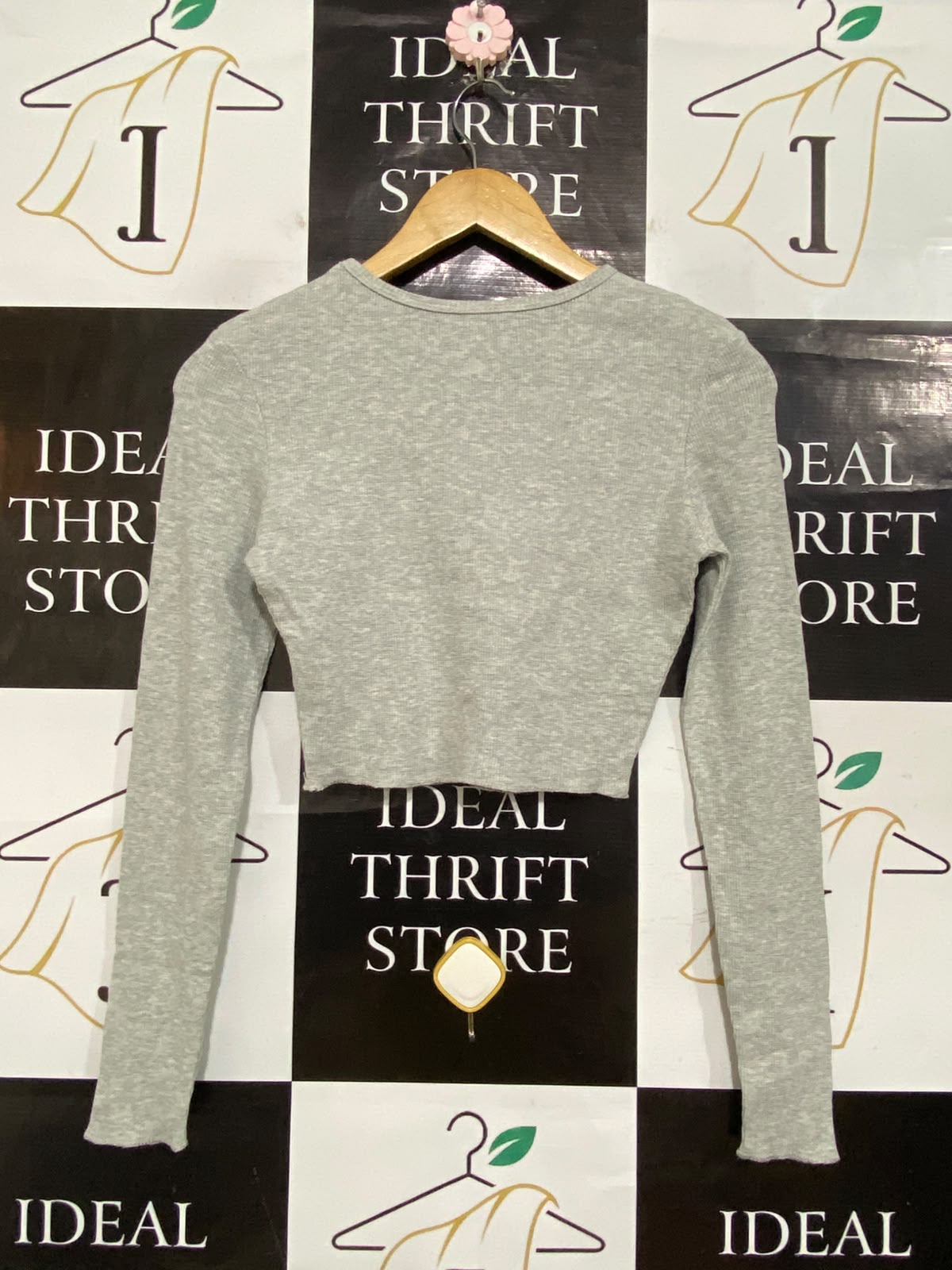 NUDELUCY |S| BUST 15| A61| GREY MARL LONG-SLEEVE CREWNECK CROPPED TECHNICAL UTILITY TOP