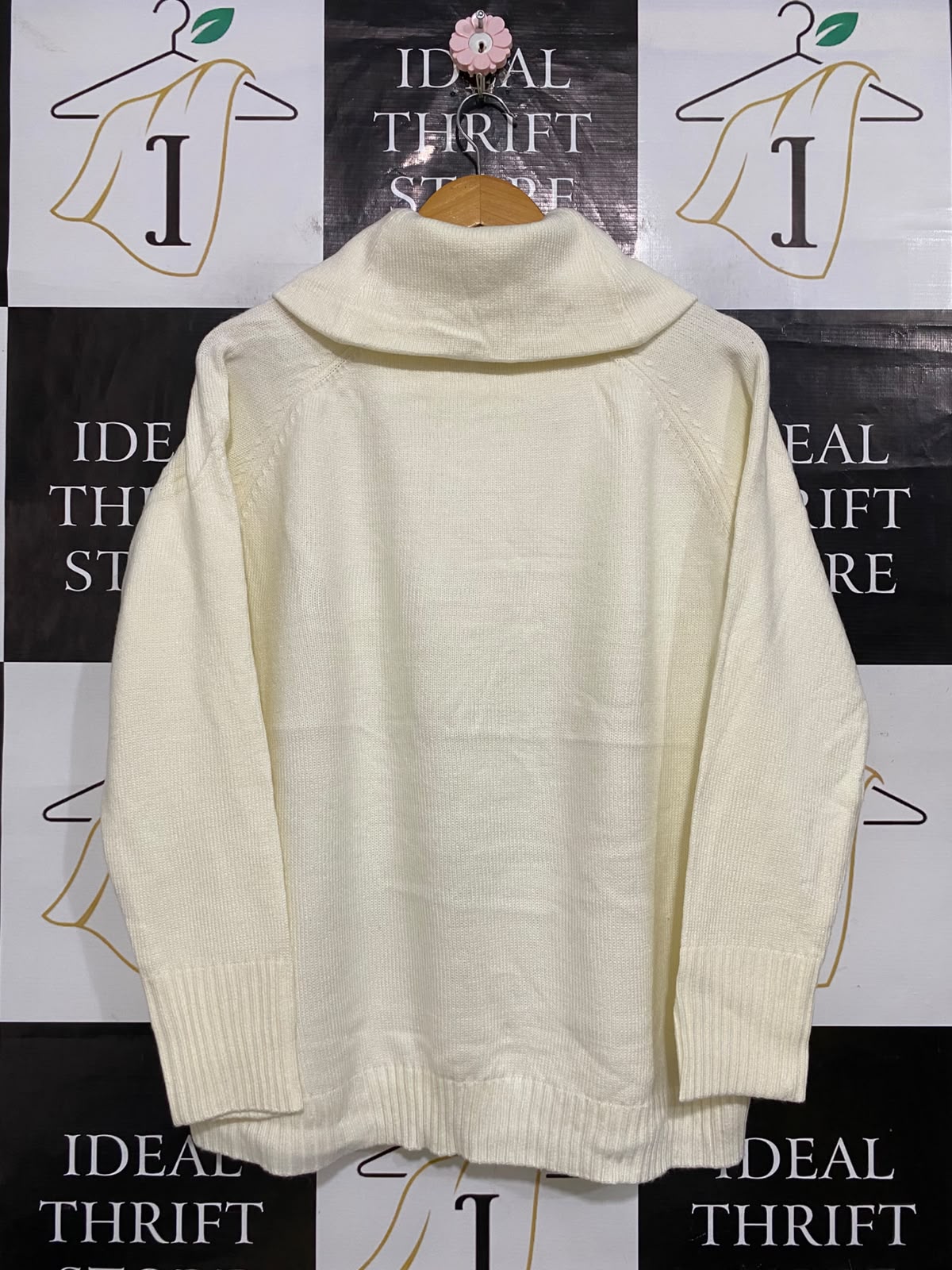 LIZ JORDAN |L| BUST 22| A61| OFF-WHITE COWL-NECK TEXTURED TECHNICAL UTILITY SWEATER