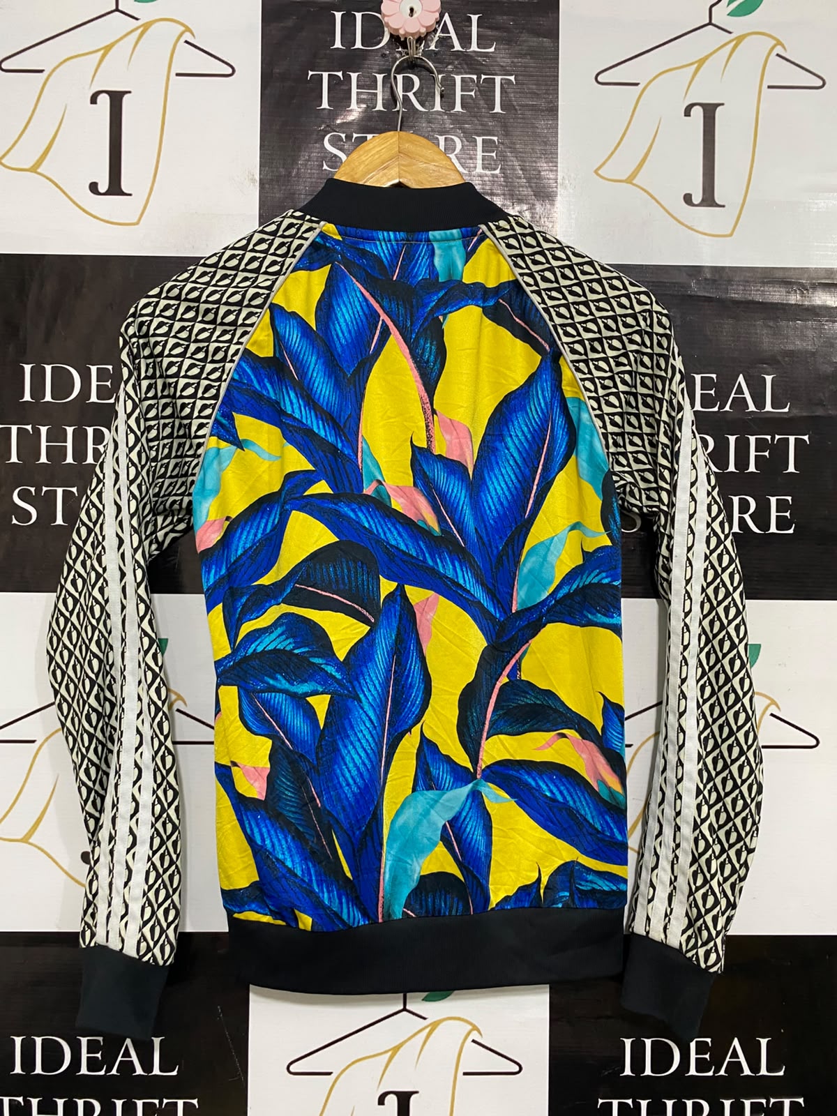ADIDAS |S| BUST 19| A61| MULTICOLOR TROPICAL LEAF-PRINT ZIP-UP TECHNICAL UTILITY JACKET