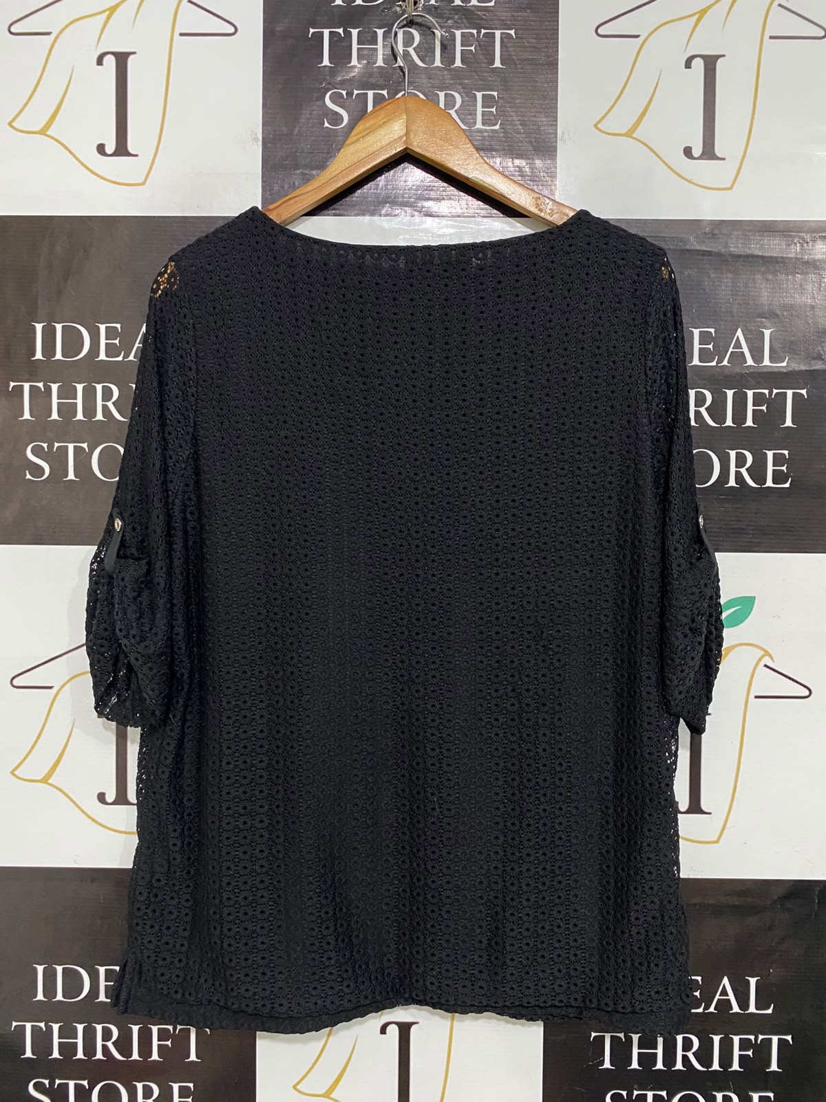 LIZ JORDAN |XL| BUST 22| A63| BLACK EYELET LACE-UP DETAIL TECHNICAL UTILITY TOP