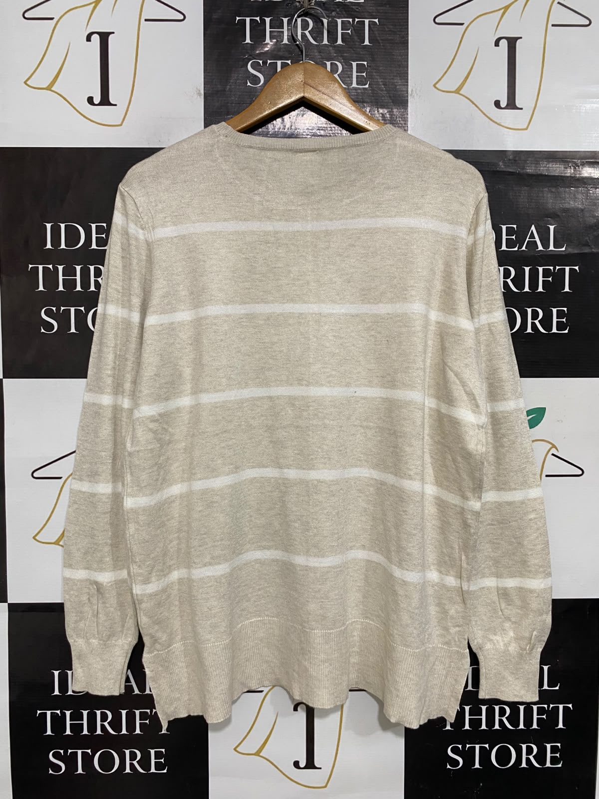 ANKO |L| BUST 22| A63| BEIGE AND WHITE STRIPED KNIT TECHNICAL UTILITY SWEATER