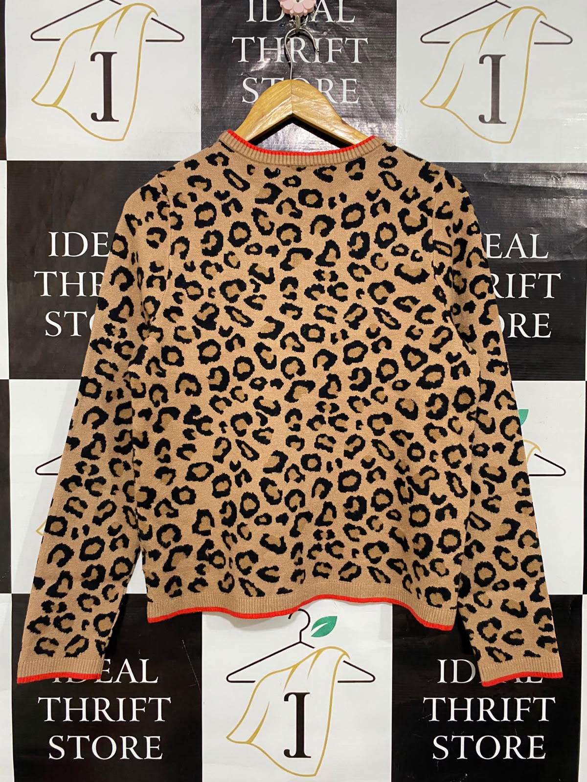 TAHARI |L| BUST 18| A63| BROWN LEOPARD-PRINT KNIT TECHNICAL UTILITY SWEATER
