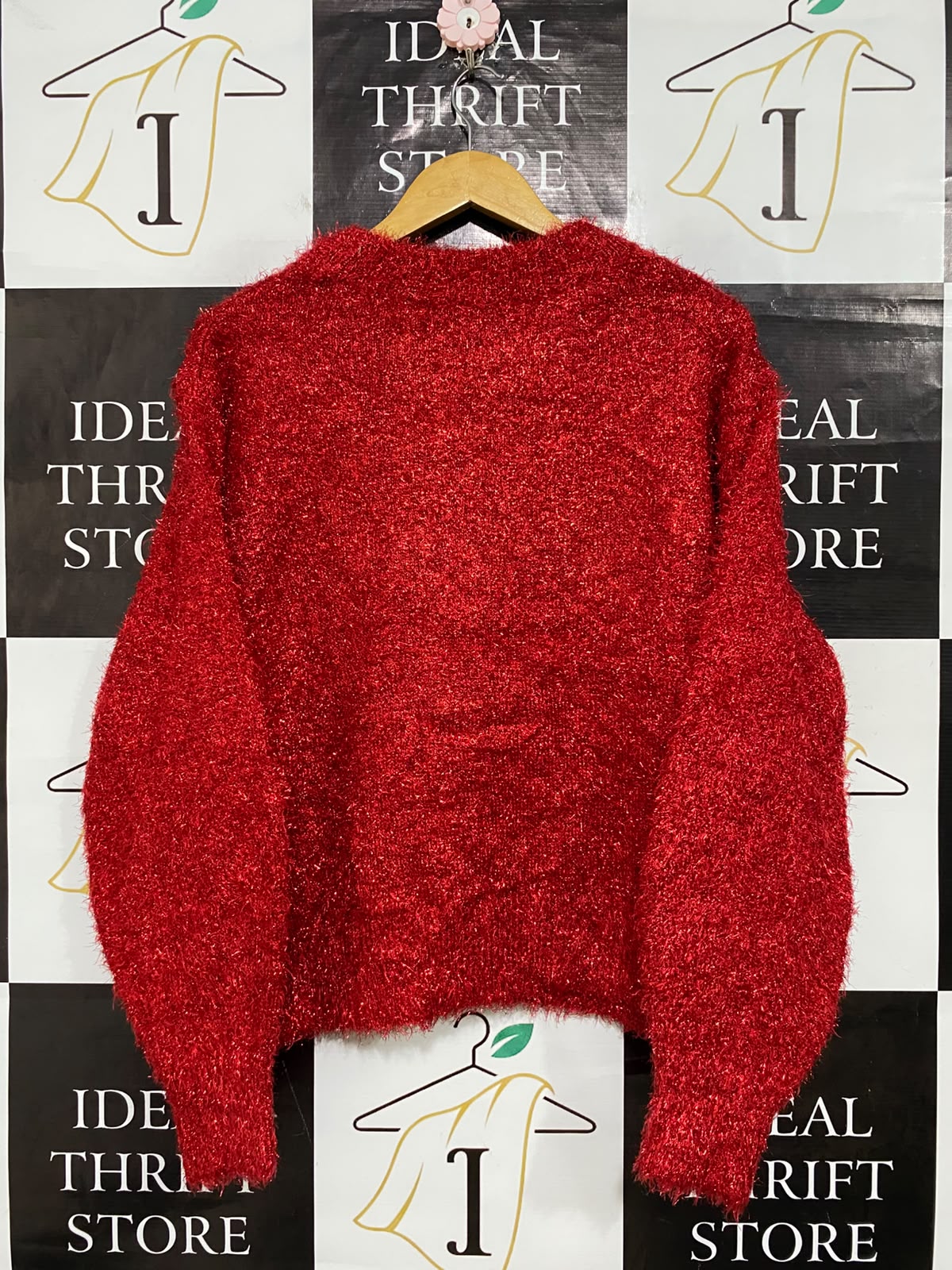 H&M |S| BUST 24| A63| RED METALLIC SPARKLE-KNIT TECHNICAL UTILITY SWEATER