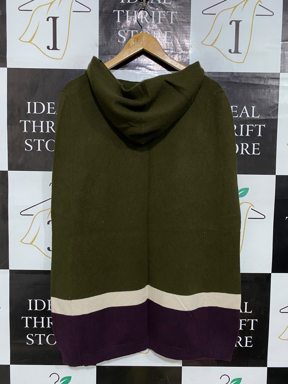 STRATHBERRY |XL| BUST 26| A62| OLIVE, CREAM, AND PURPLE COLORBLOCK HOODED PONCHO TECHNICAL UTILITY CAPE
