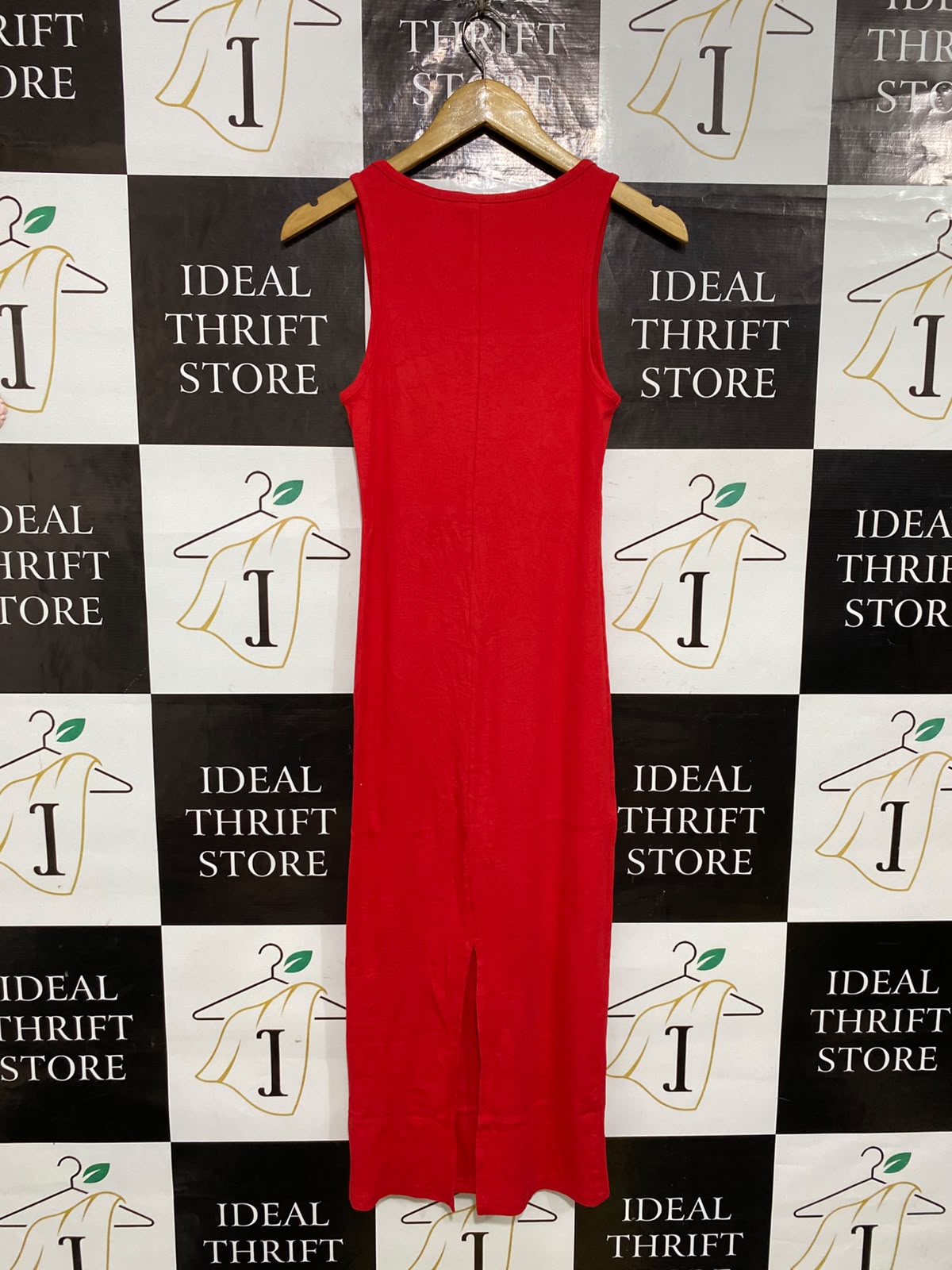 & ME |S| BUST 14| A62| RED RIBBED TANK-STYLE TECHNICAL UTILITY MIDI DRESS
