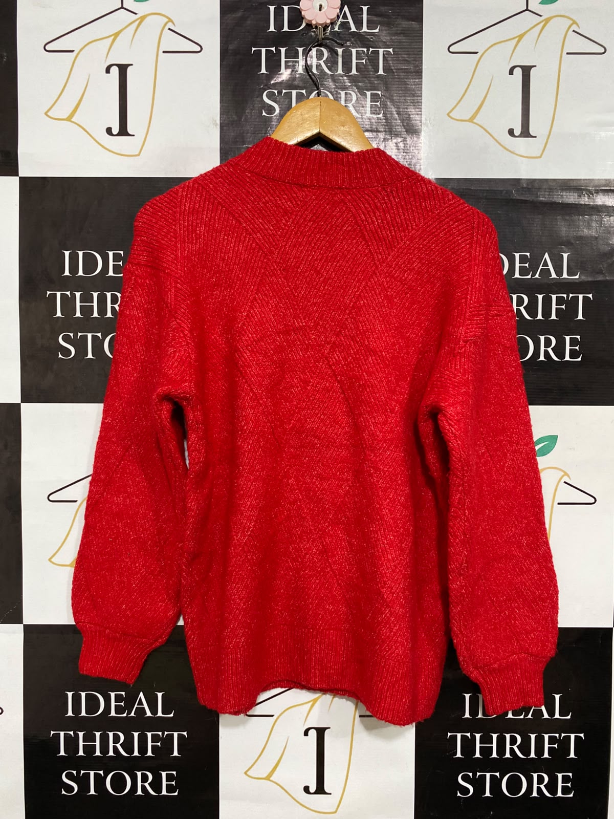 ROCKMANS |S| BUST 20| A64| RED METALLIC BUTTON-SHOULDER TECHNICAL UTILITY KNIT SWEATER