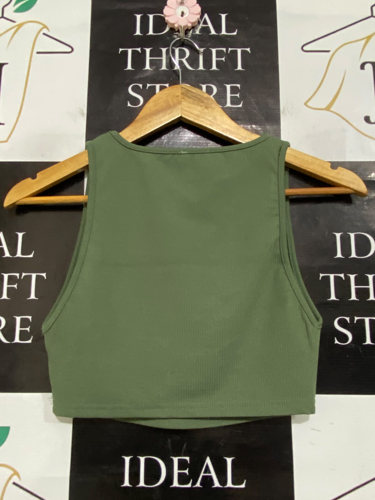 PRINCESS POLLY |S| BUST 13| A63| OLIVE GREEN RIBBED HIGH-NECK TECHNICAL UTILITY CROP TOP