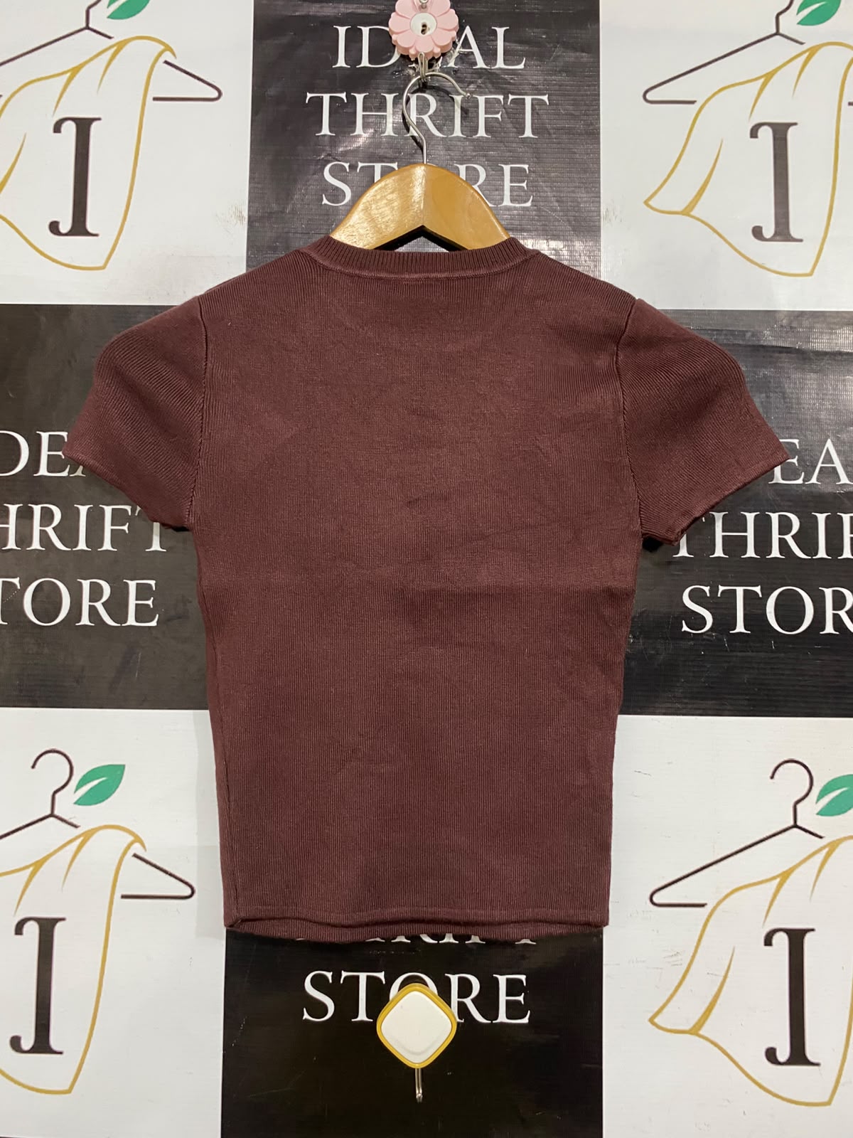 ANKO |S| BUST 12| A63| BURGUNDY RIBBED SHORT-SLEEVE TECHNICAL UTILITY TEE