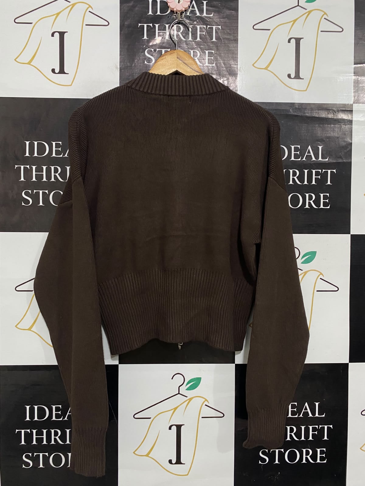 GLASSONS |L| BUST 20| A63| BROWN RIBBED ZIP-UP TECHNICAL UTILITY BOMBER CARDIGAN