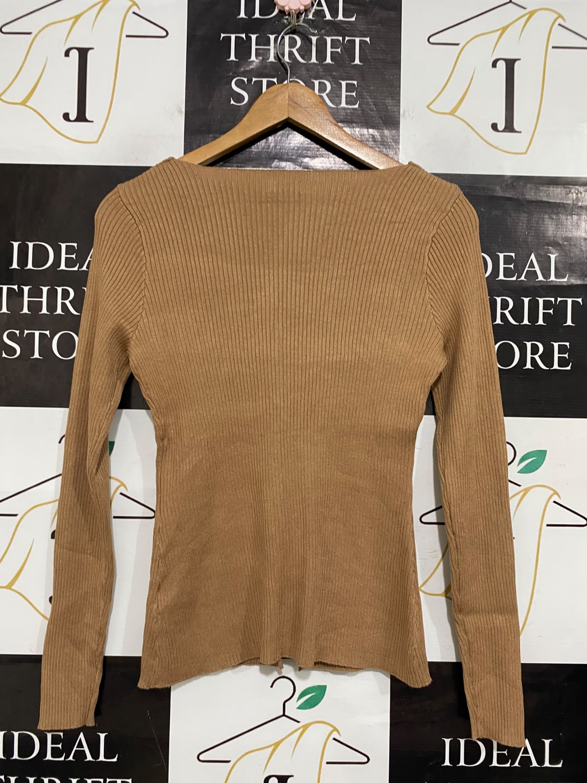 LILY LOVES |S| BUST 15| A63| BROWN SQUARE-NECK RIBBED BUTTON-FRONT TECHNICAL UTILITY CARDIGAN