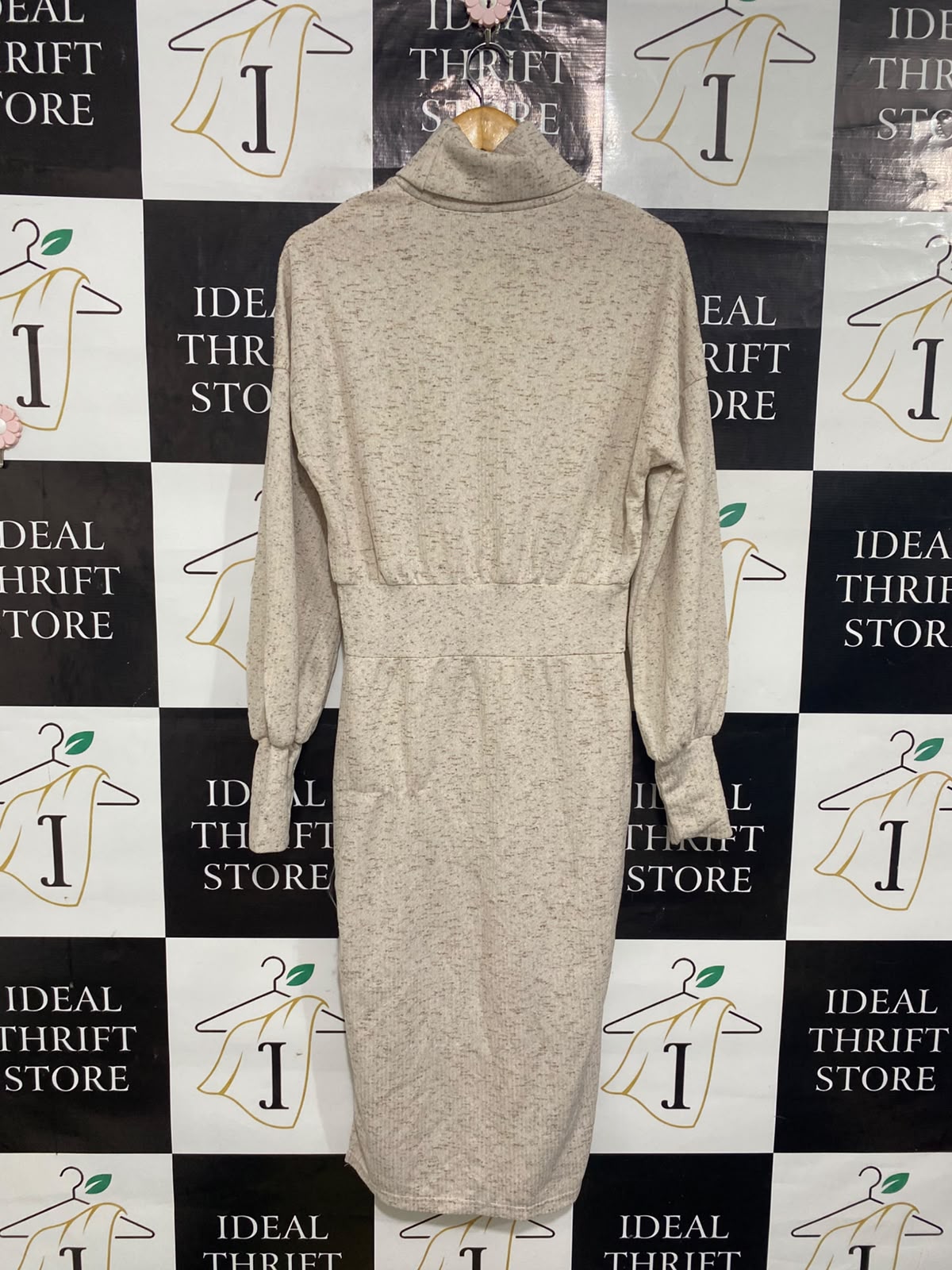 SHEIN |M| BUST 20| A65| HEATHER BEIGE TURTLENECK LONG-SLEEVE TECHNICAL UTILITY MIDI DRESS
