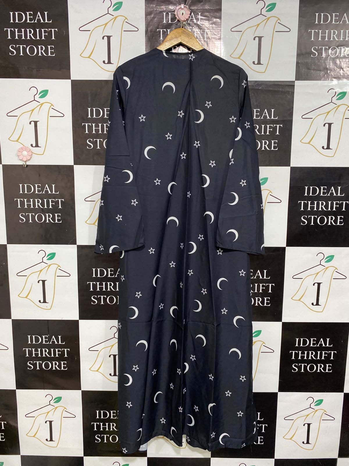 SHEIN |M| BUST 20| A65| BLACK AND WHITE CELESTIAL-PRINT OPEN-FRONT TECHNICAL UTILITY MAXI KIMONO/ROBE