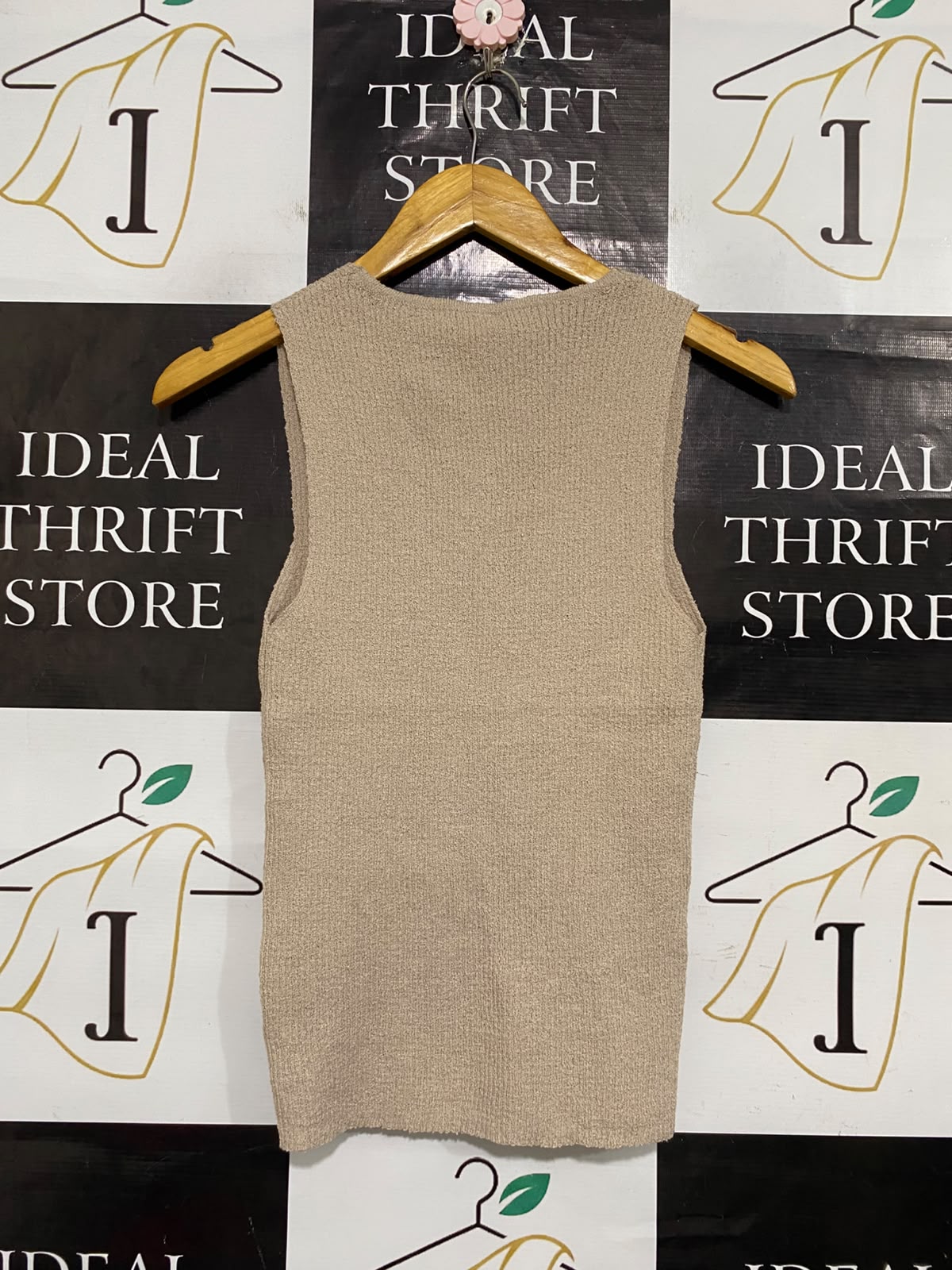 ANKO |XS| BUST 13| A64| BEIGE V-NECK TEXTURED TECHNICAL UTILITY TANK TOP
