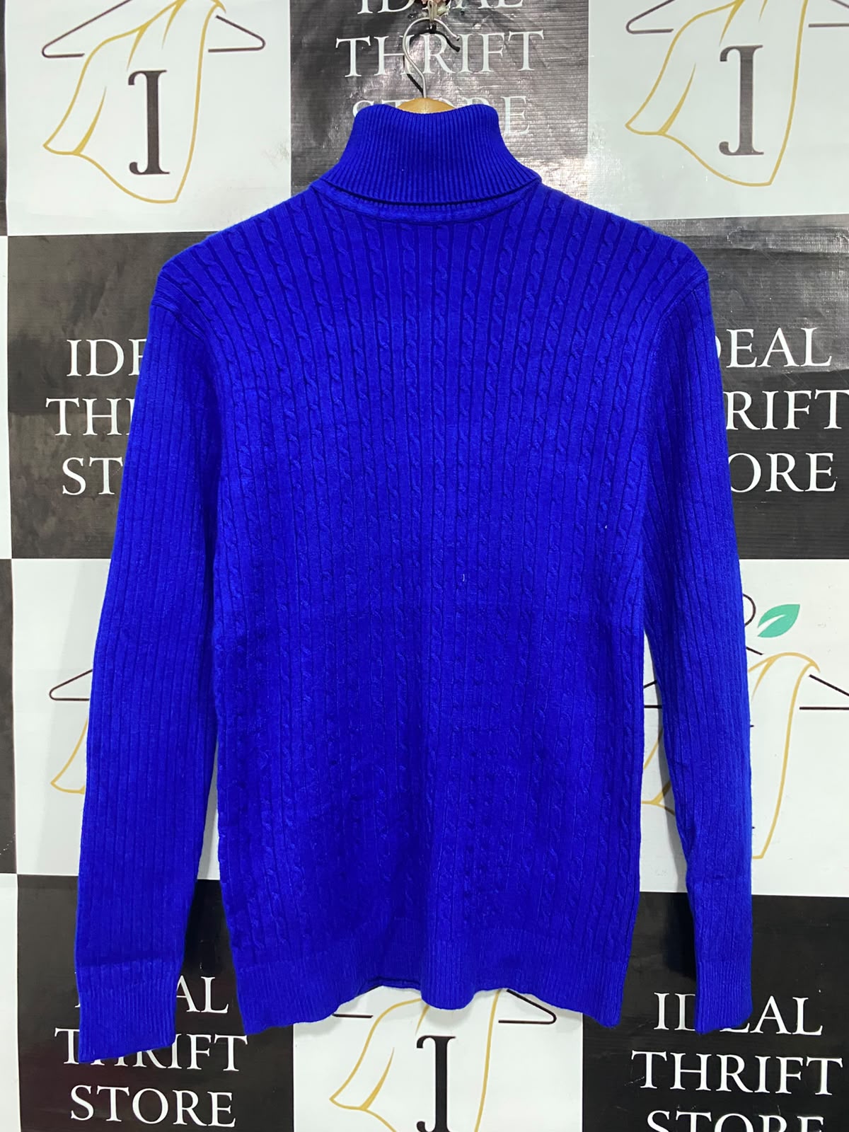 |S| BUST 17| A64| ROYAL BLUE RIBBED TURTLENECK LONG-SLEEVE TECHNICAL UTILITY SWEATER