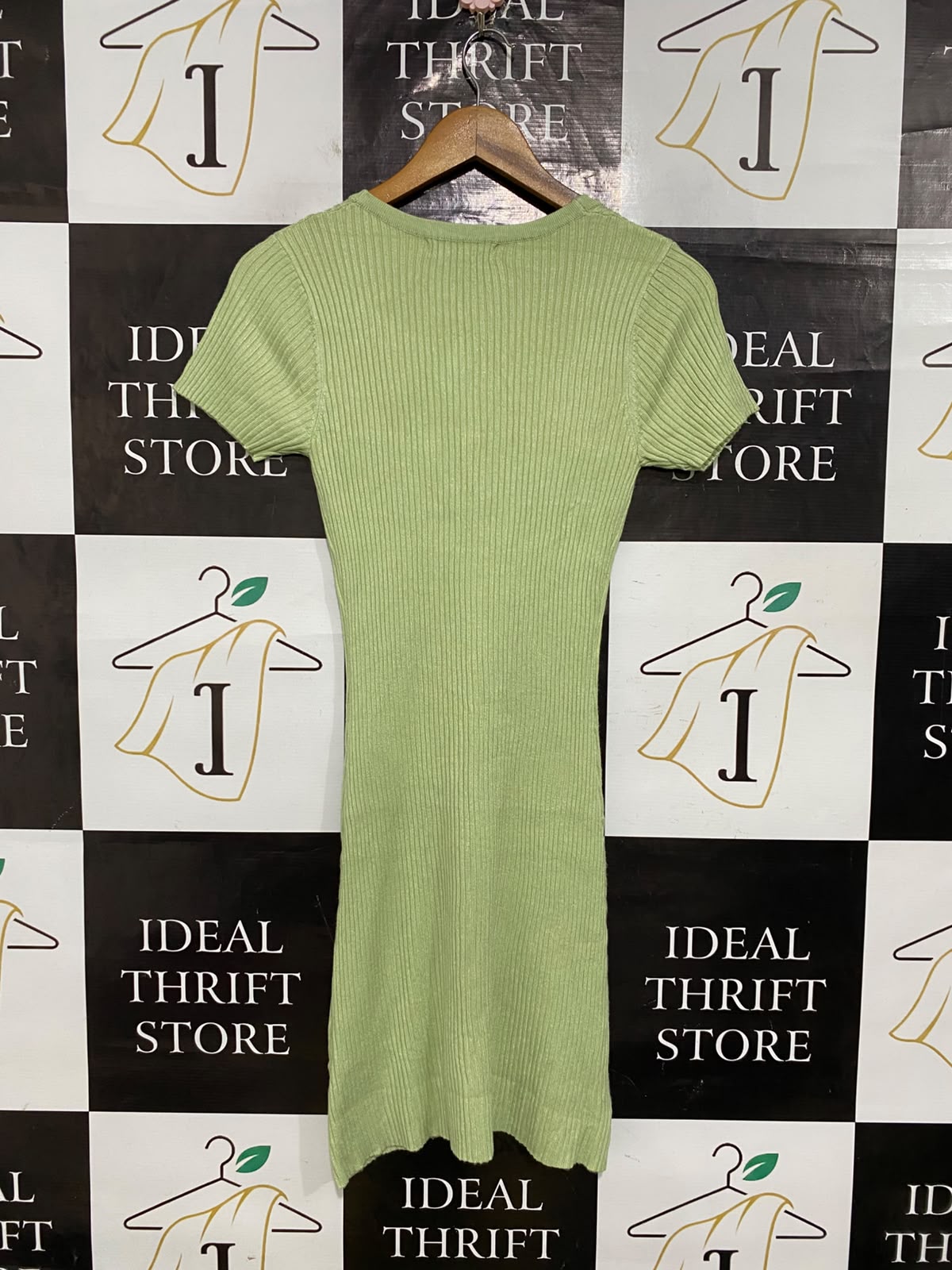 PERFECT STRANGER |XS| BUST 12| A64| SAGE GREEN RIBBED V-NECK BUTTON-FRONT TECHNICAL UTILITY MINI DRESS
