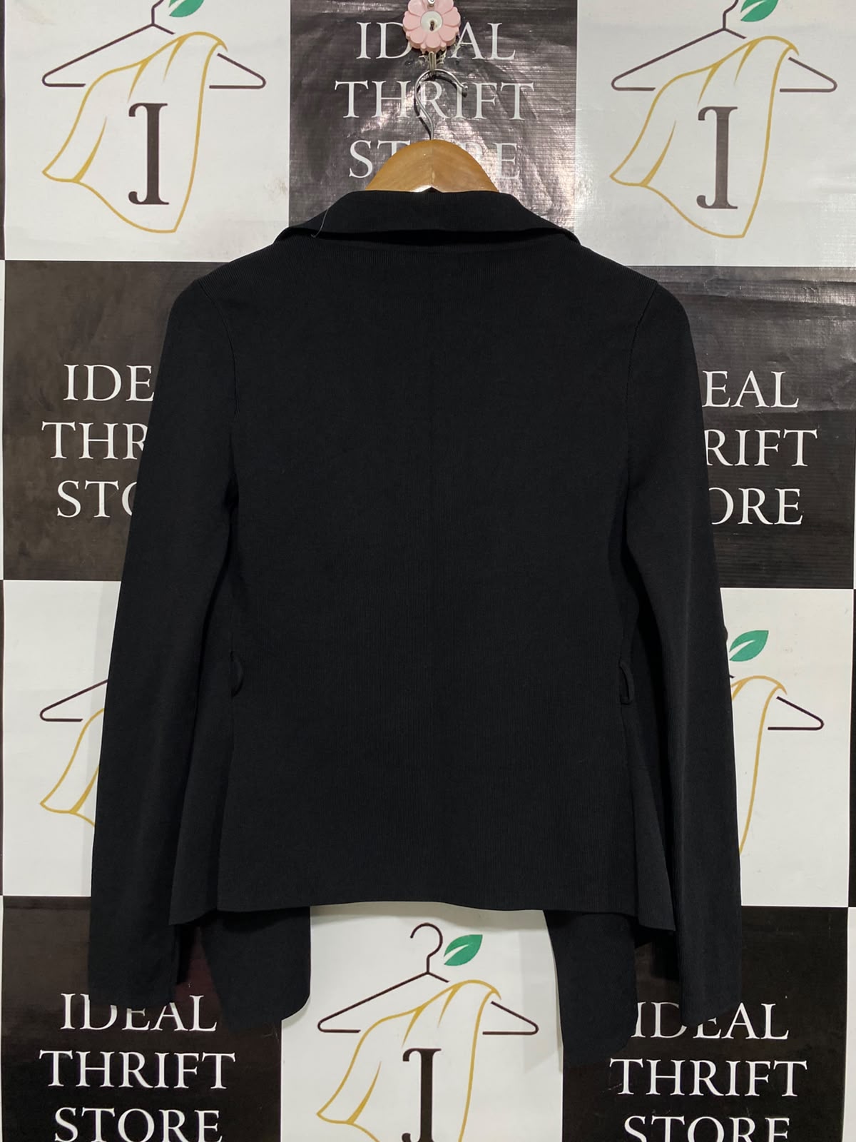 PORTMAN |M| BUST 18| A64| BLACK DRAPE-COLLAR OPEN-FRONT TECHNICAL UTILITY CARDIGAN