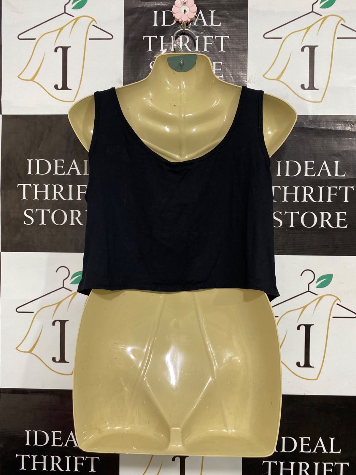 SPY CLOTHING |M| BUST 19| A64| BLACK TIE-FRONT SCOOP-NECK SLEEVELESS TECHNICAL UTILITY CROP TANK