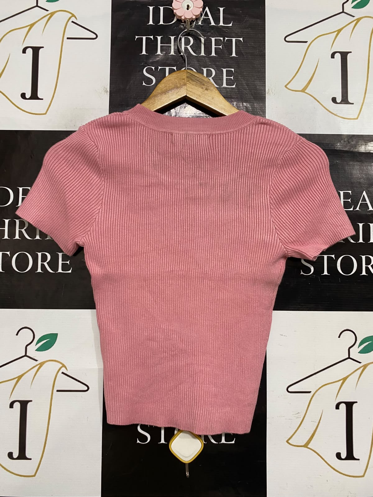 BWLDR |XS| BUST 13| A64| DUSTY PINK RIBBED CREWNECK SHORT-SLEEVE TECHNICAL UTILITY TEE