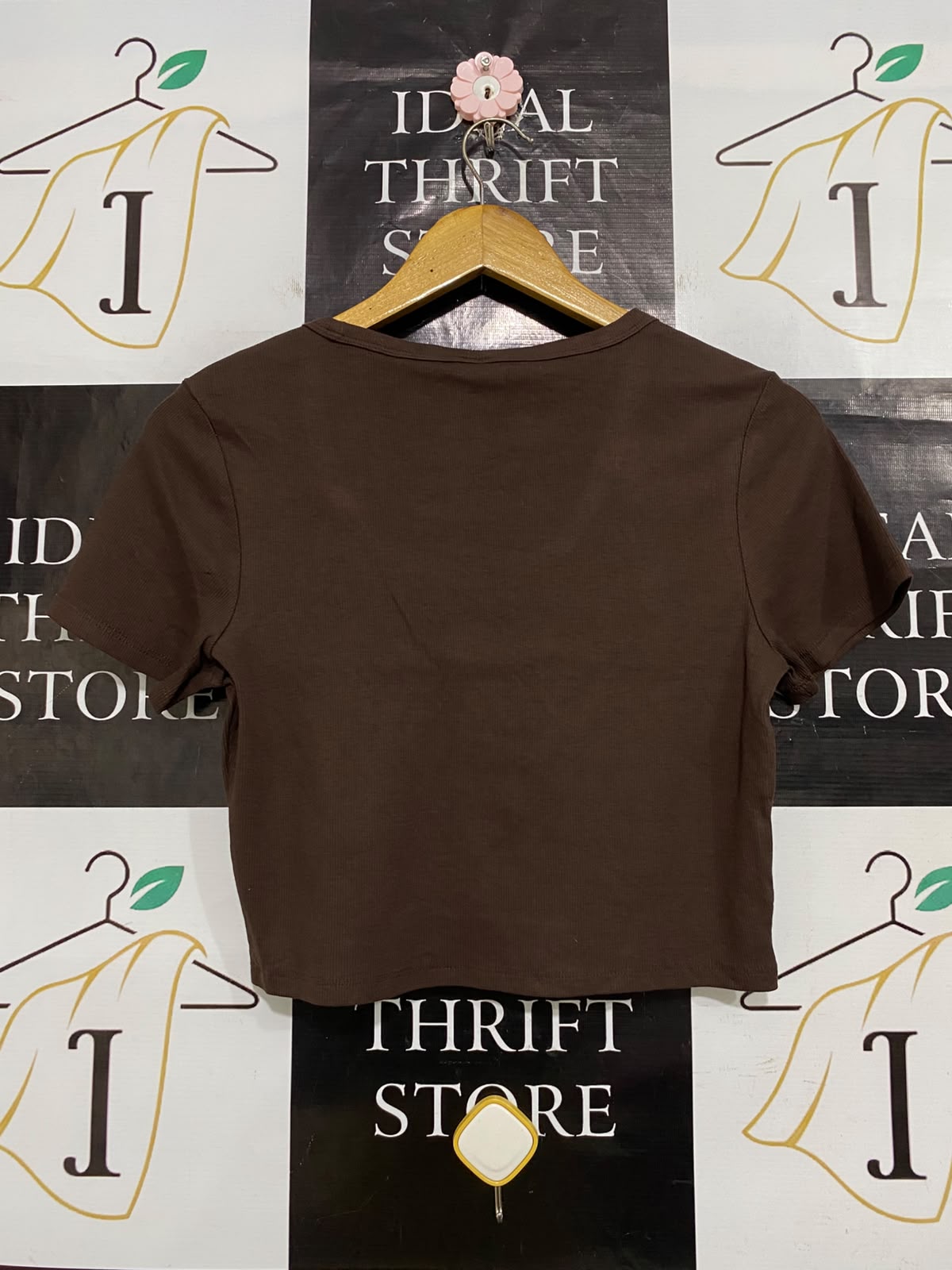 ANKO |XS| BUST 16| A64| BROWN SCOOP-NECK SHORT-SLEEVE TECHNICAL UTILITY TEE