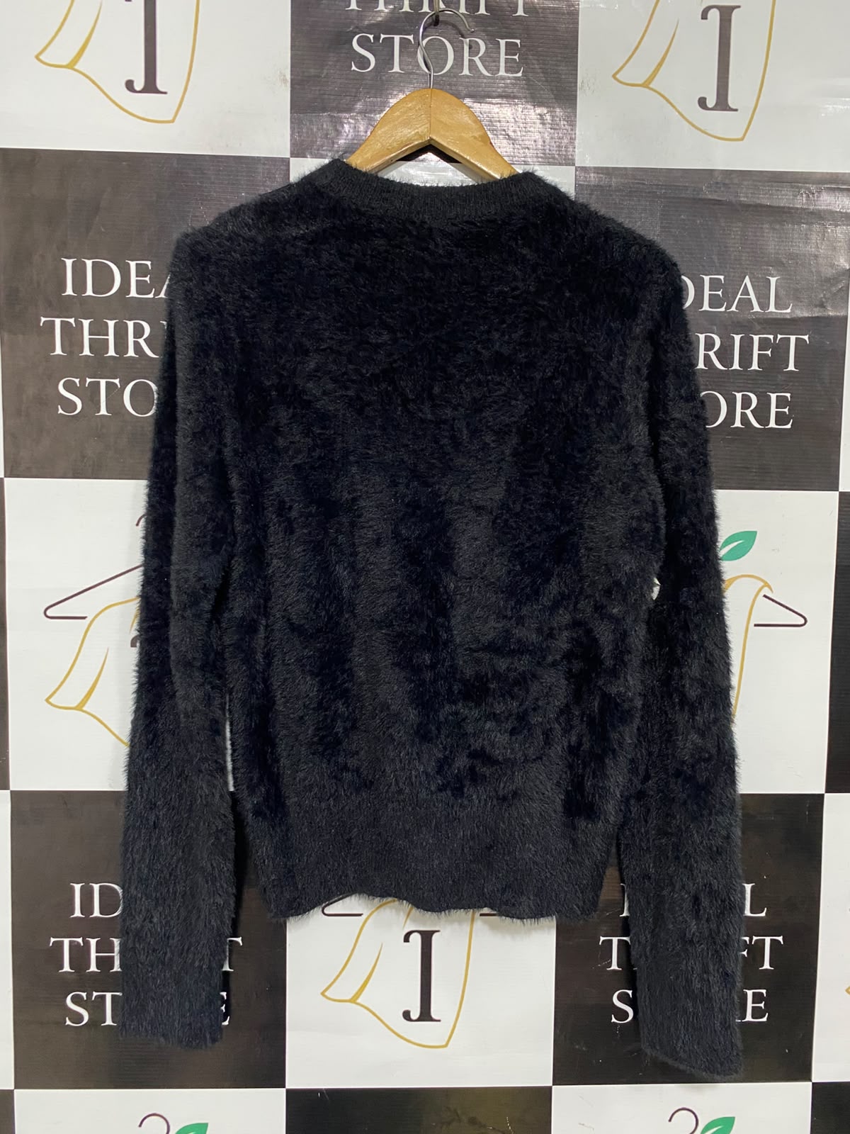 ANKO |L| BUST 19| A66| BLACK FUZZY TEXTURED CREWNECK LONG-SLEEVE TECHNICAL UTILITY SWEATER