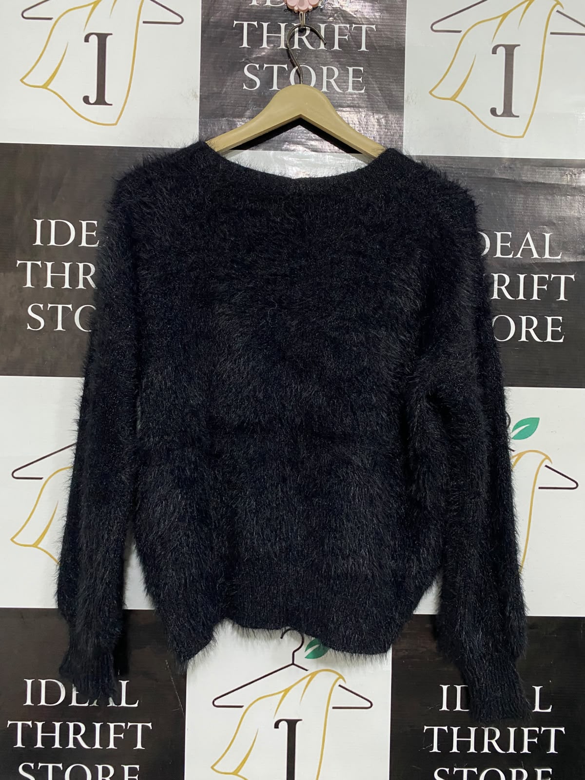 |S| BUST 21| A66| BLACK FUZZY TEXTURED V-NECK BUTTON-UP LONG-SLEEVE TECHNICAL UTILITY CARDIGAN
