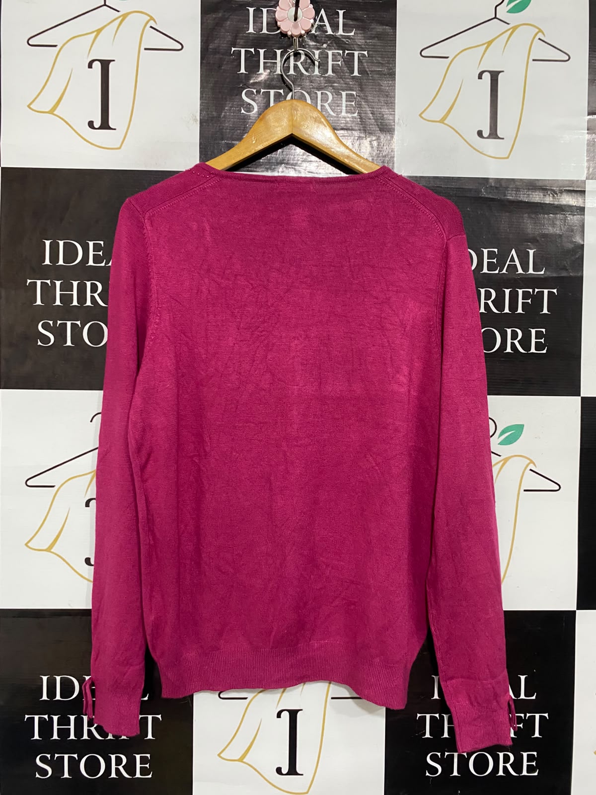 ROCKMANS |XL| BUST 20| A65| MAGENTA EMBELLISHED BUTTON-UP LONG-SLEEVE CARDIGAN