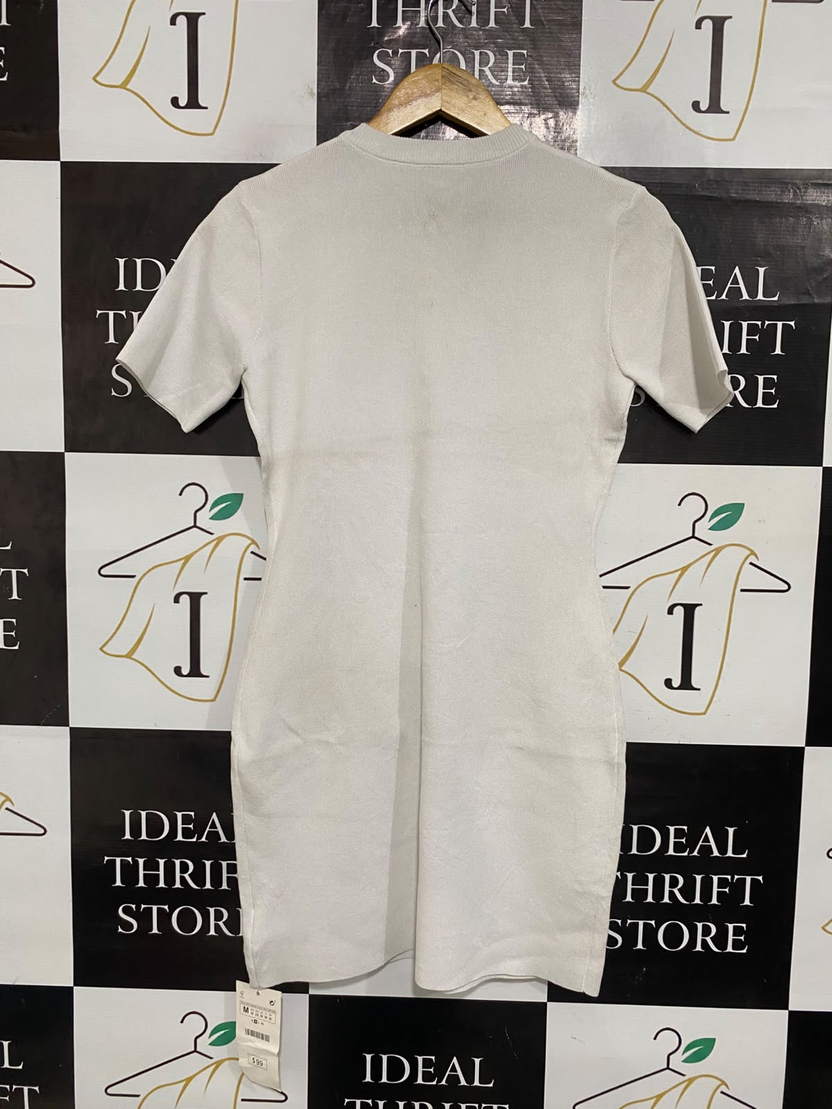 RD |M| BUST 17| A65| WHITE GOLD-BUTTON SHORT-SLEEVE MINI DRESS