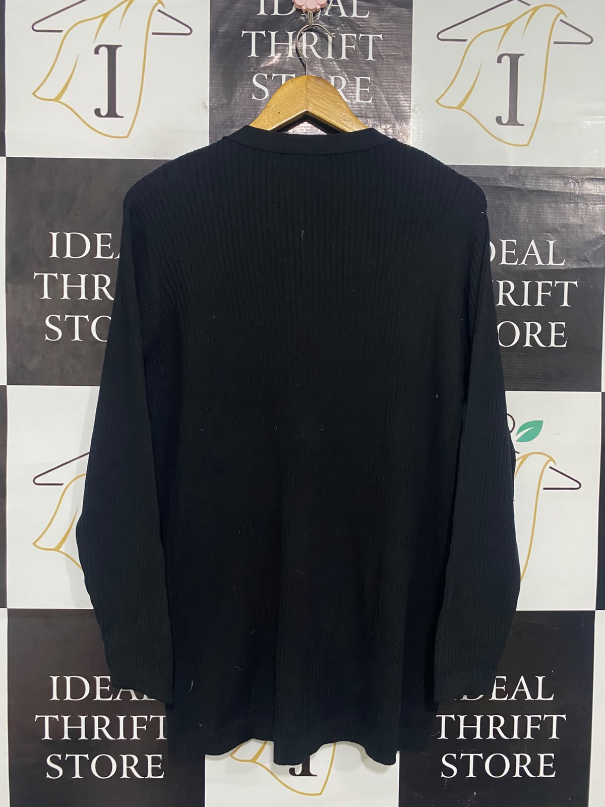 M&S |L| BUST 19| A65| BLACK RIBBED BUTTON-UP CARDIGAN