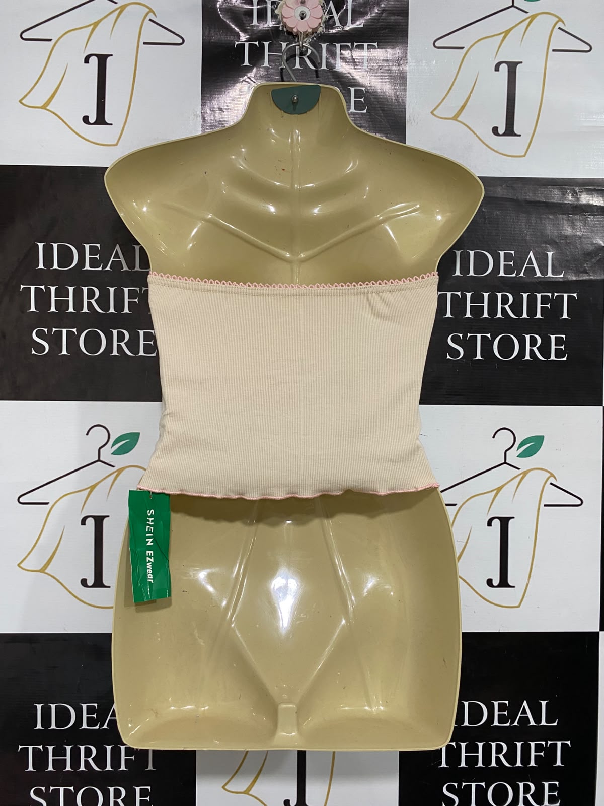 SHEIN |XS| BUST 15| A66| BEIGE RIBBED CORSET-STYLE TUBE TOP