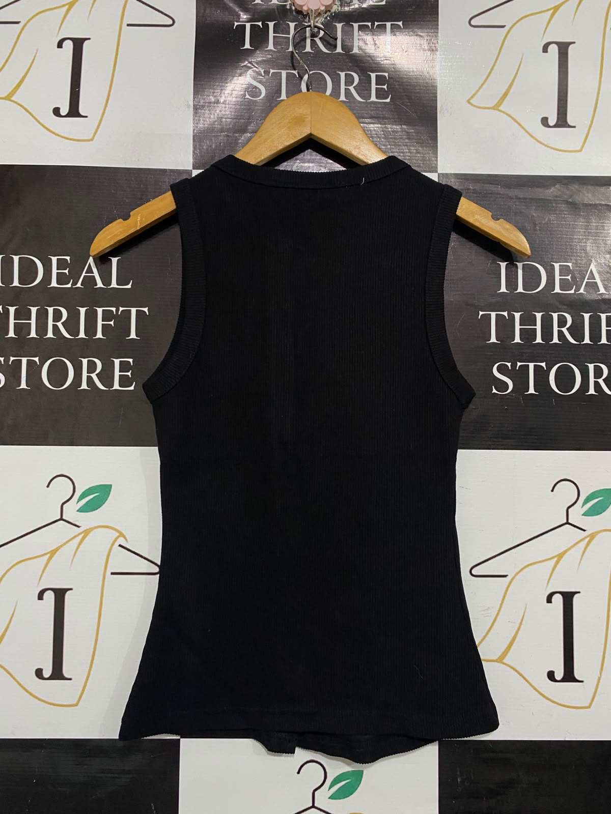 ALLY |XS| BUST 13| A66| BLACK ASYMMETRICAL BUTTON-UP RIBBED TANK TOP