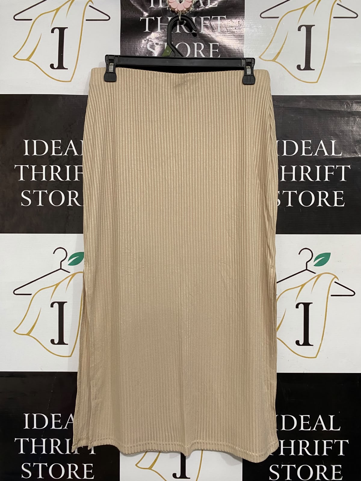 DARDOT |L| WAIST 30| A66| BEIGE RIBBED MIDI SKIRT