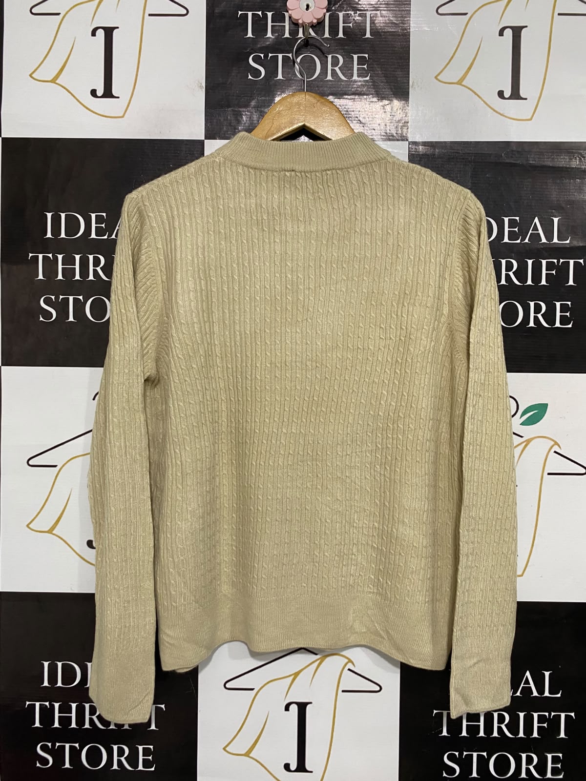 NONIB |L| BUST 20| A66| BEIGE CABLE KNIT MOCK NECK SWEATER