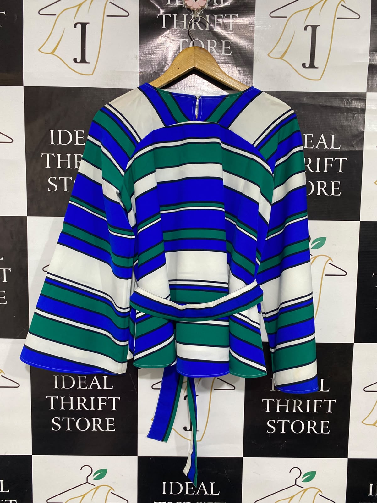 H&M |S| BUST 21| A67| MULTICOLOR STRIPED BELTED LONG-SLEEVE BLOUSE