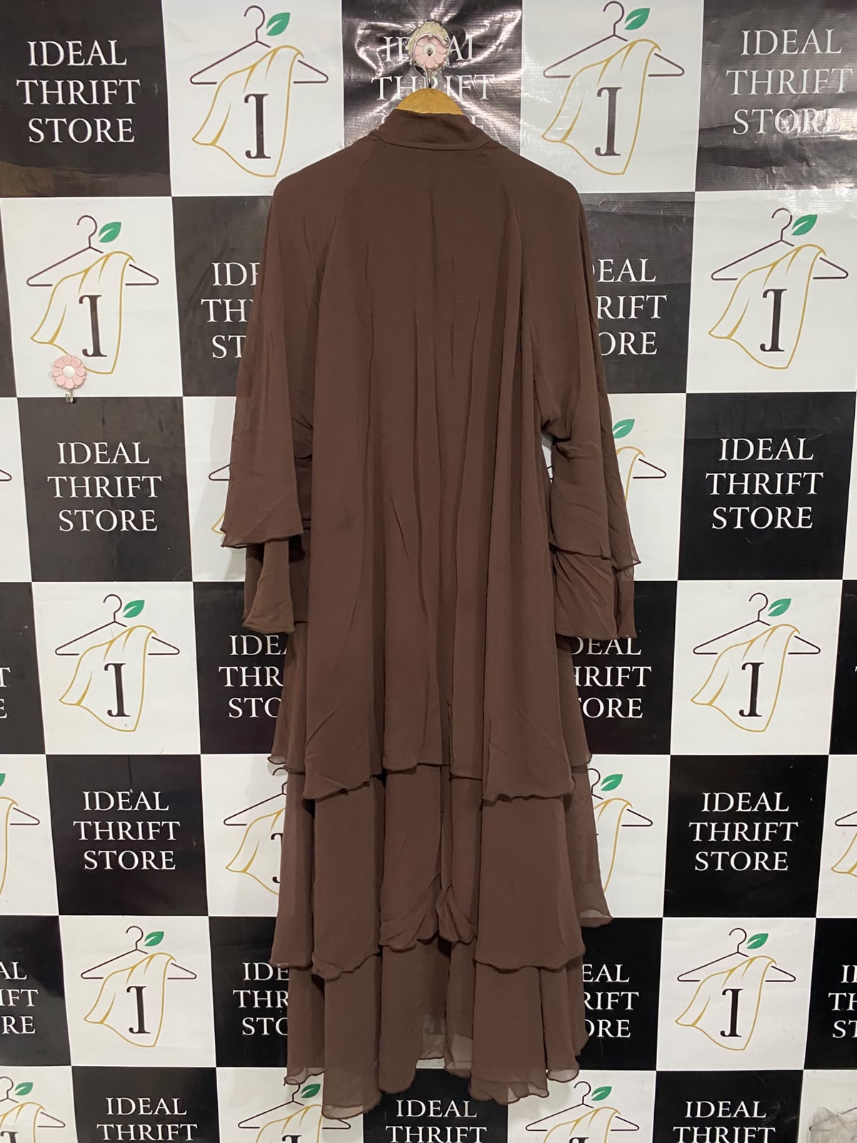 |XL| BUST 26| A67| ELEGANT CHOCOLATE BROWN TIERED CHIFFON MAXI DRESS / ABAYA