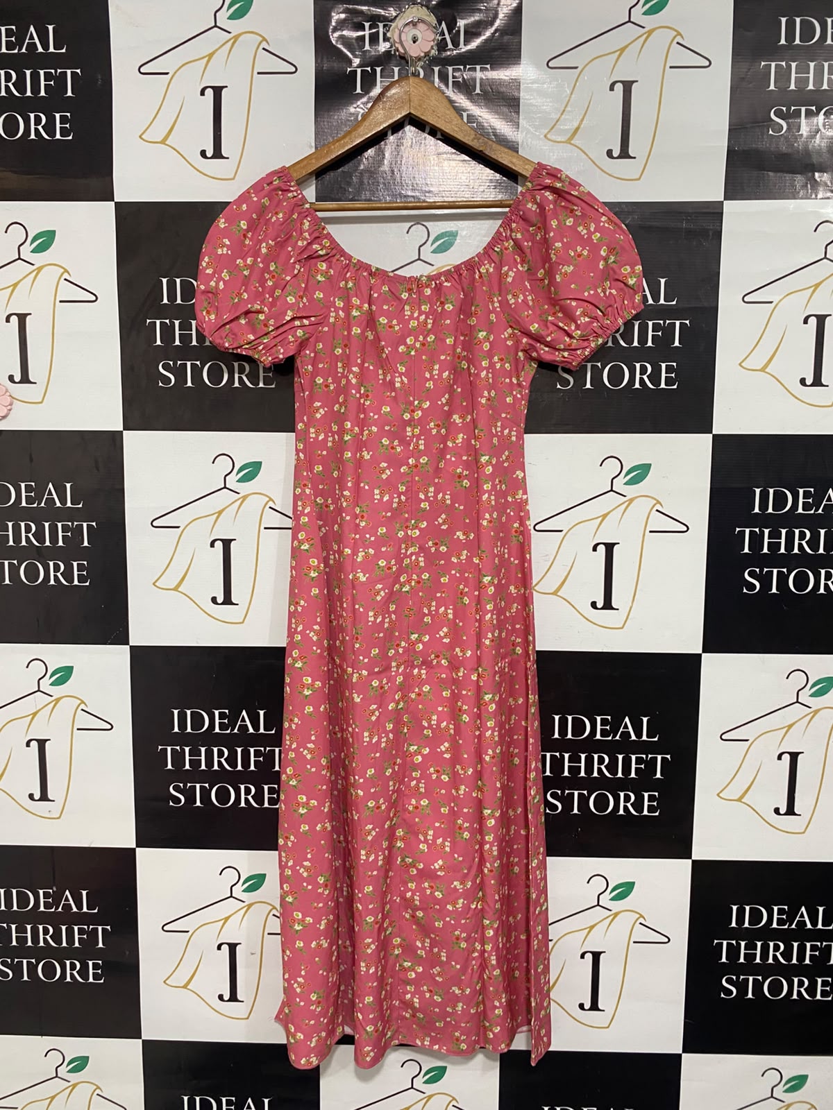 SHEIN |M| BUST 16| A67| PINK DAISY FLORAL SWEETHEART MIDI DRESS