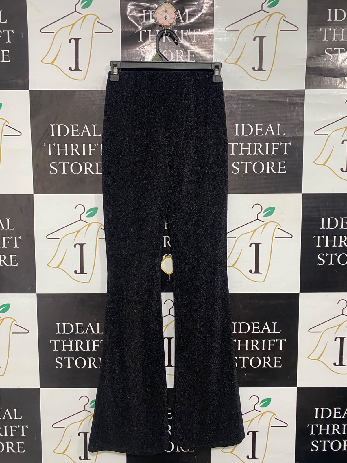H&M |XS| WAIST 24| A66| METALLIC BLACK SHIMMER FLARED TROUSERS