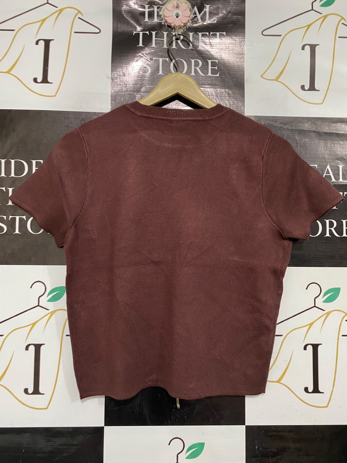 ANKO |M| BUST 18| A66| DARK BROWN ECO-VERO KNIT SHORT-SLEEVE TOP