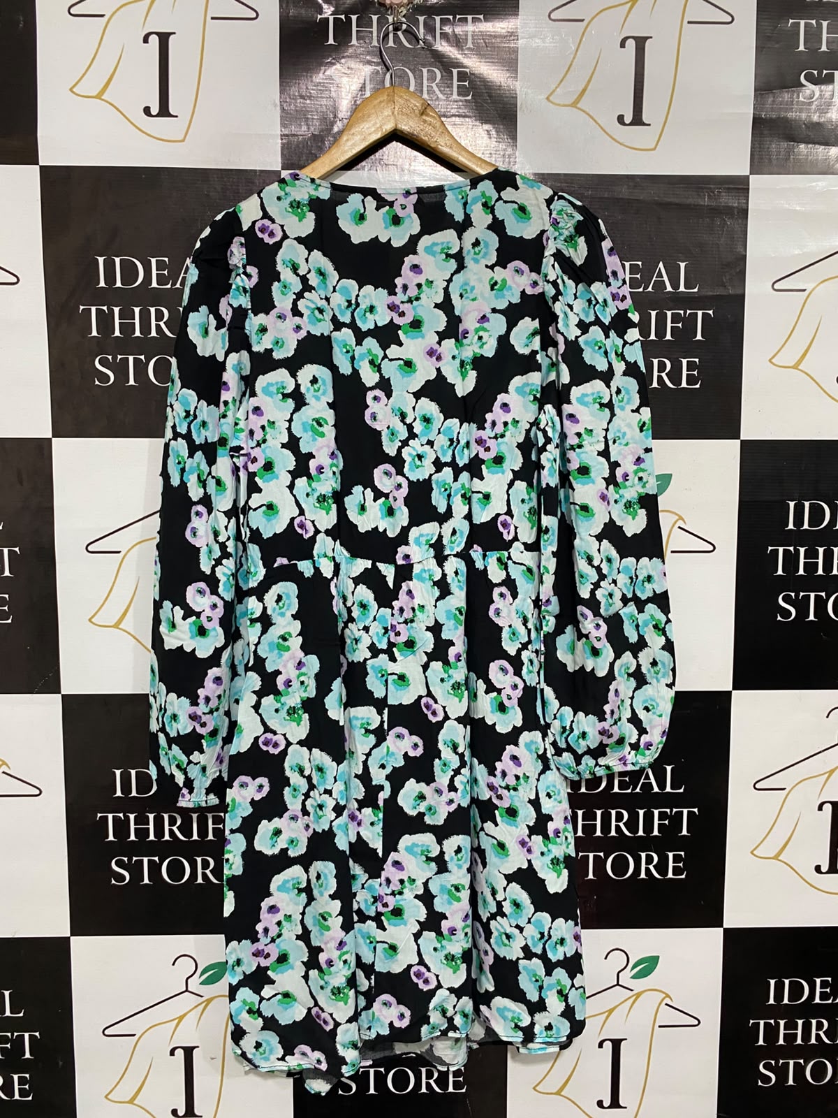 GEORGE |M| BUST 19| A67| BLACK AUR MINT FLORAL TWIST-FRONT DRESS