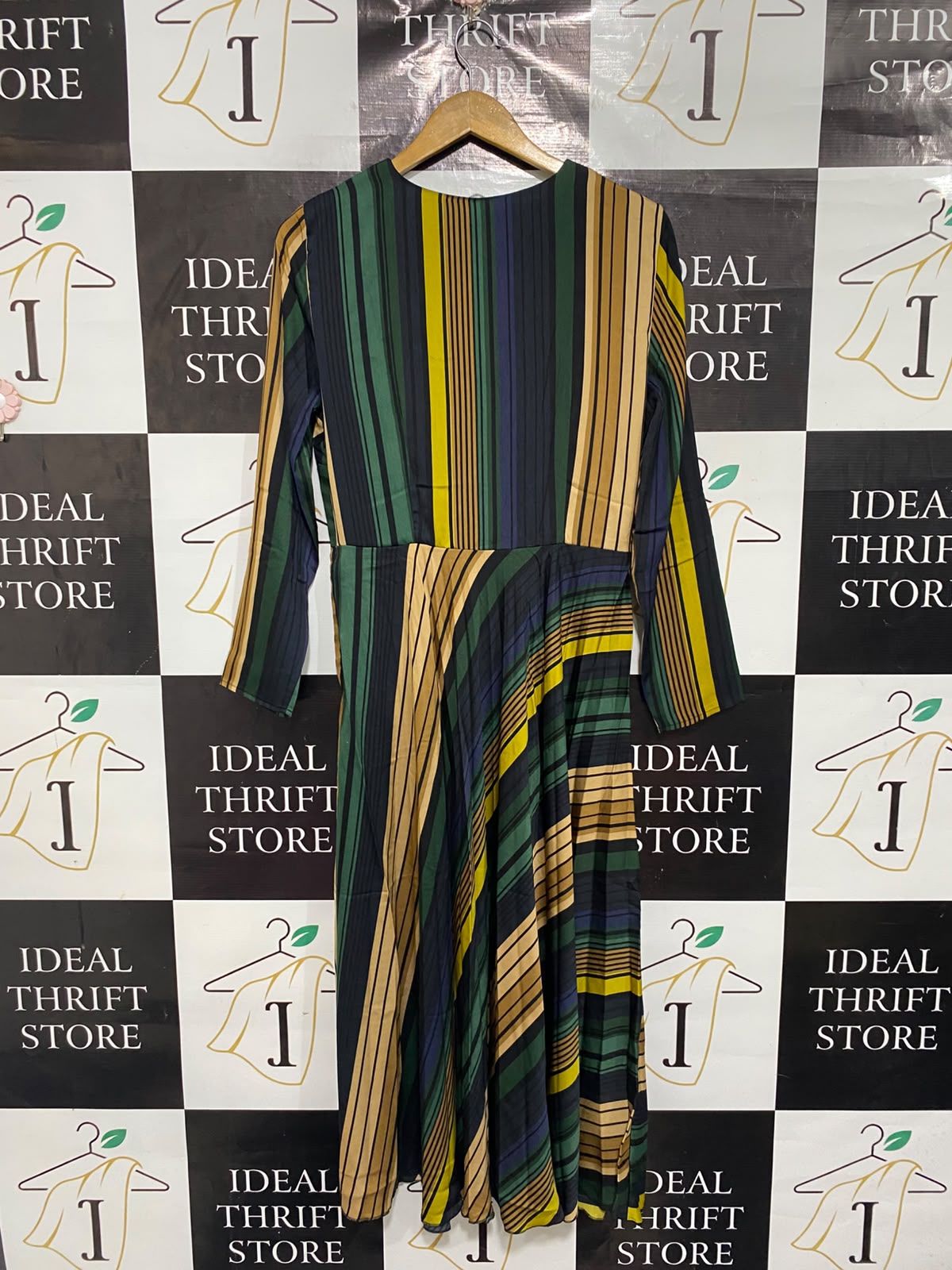 MANGO |M| BUST 19| A67| STRIPED WRAP V-NECK MIDI DRESS